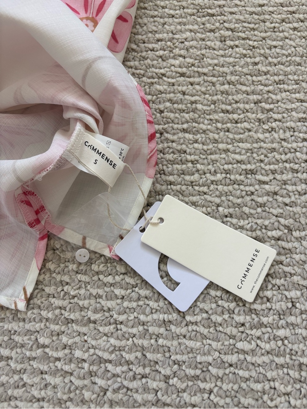 Commense White A-Line Dress with Pink Floral Print - Picture 3 of 6